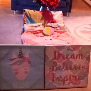 Two  unicorn pillow cases one unicorn duvet  cover unicorn beanie bag two pics